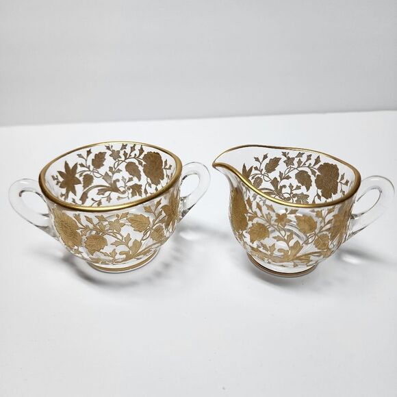 Cambridge Glass Company Other - Vintage Cambridge Creamer and Sugar Bowl Set with Gold Etched Wildflower Designs